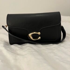 Black Leather Shoulder Bag with Gold Hardware